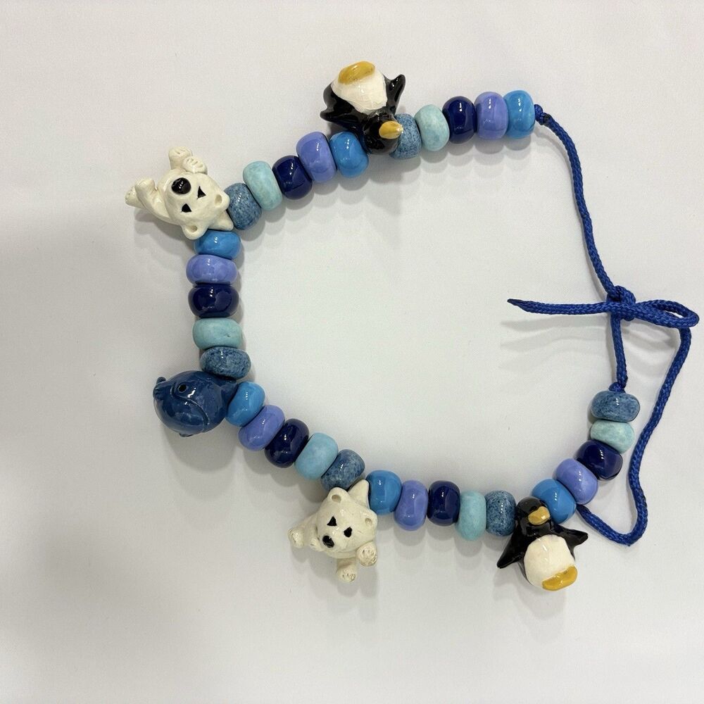 Flying Colors? Vintage Ceramic Necklace Ocean Animals Whale Penguin Polar Bear